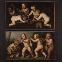 Ancien tableau allegorie angelots huile sur toile