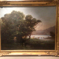 Tableau de l'artiste G. Stähly représentant Därligan sur le lac de Thoune