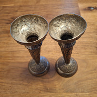 Paire de chandeliers persans authentiques en argent massif