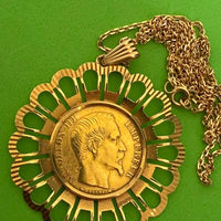 Pendentif monté sur pièce de 20 francs or Napoléon III 1854, entourage or