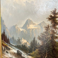Tableau ancien représentant un paysage de montagne,
