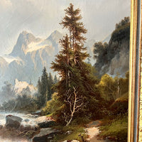 Tableau ancien représentant un paysage de montagne,
