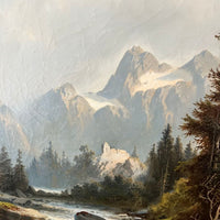 Tableau ancien représentant un paysage de montagne,