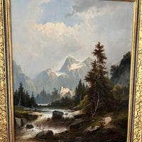 Tableau ancien représentant un paysage de montagne,