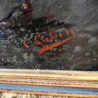 Tableau ancien représentant un paysage de montagne,