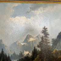 Tableau ancien représentant un paysage de montagne,