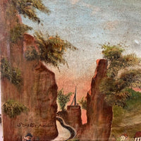 Peinture à l'huile ancienne d'époque Route d'Amden