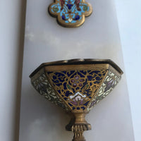 Grande croix en albâtre, bronze marbré avec bénitier, 1850