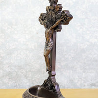 bénitier avec crucifix - Décoration d'autel catholique, support d'eau bénite mural ou de table, cadeau religieux