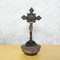 bénitier avec crucifix - Décoration d'autel catholique, support d'eau bénite mural ou de table, cadeau religieux