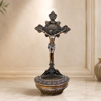 bénitier avec crucifix - Décoration d'autel catholique, support d'eau bénite mural ou de table, cadeau religieux