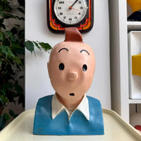 Buste vintage en plâtre peint à la main représentant Tintin