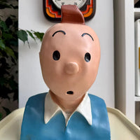 Buste vintage en plâtre peint à la main représentant Tintin