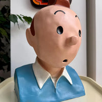 Buste vintage en plâtre peint à la main représentant Tintin