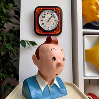 Buste vintage en plâtre peint à la main représentant Tintin