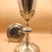 calice en argent doré , emaux , fleurdelysé , diamants fin XIX°