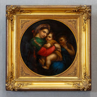 XIXème Huile Tondo sur cuivre d'après le vieux maître italien Raphaël  Cadre doré ancien