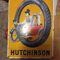 Plaque émaillée publicitaire ancienne pneu hutchinson