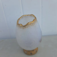 Rare Ancien Petit Vase Daum Nancy Gardeuse D Oies Verre Givré. Bordé D Or.
