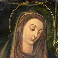 Tableau Religieux Ancien Huile Cuivre Portrait Vierge Renaissance XVIe-XVIIe