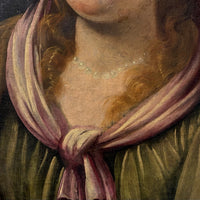 Tableau ancien huile portrait femme reine bijoux renaissance fontaine bleau xvie