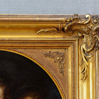 XIXème Huile Tondo sur cuivre d'après le vieux maître italien Raphaël  Cadre doré ancien