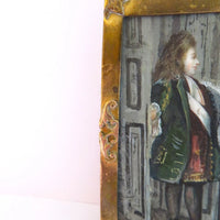 Belle MINIATURE XIXe, dans le gout du XVIIIe. Scène d'intérieur. CADRE en BRONZE