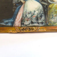 Belle MINIATURE XIXe, dans le gout du XVIIIe. Scène d'intérieur. CADRE en BRONZE