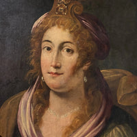 Tableau ancien huile portrait femme reine bijoux renaissance fontaine bleau xvie