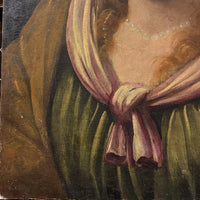 Tableau ancien huile portrait femme reine bijoux renaissance fontaine bleau xvie