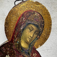 Tableau Ancien Portrait Vierge Marie en Prière Peinture Religieuse Icône  Bois