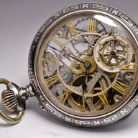 MONTRE ANCIENNE RARE GOUSSET SQUELETTE ARGENT NIELLO 1900 VINTAGE POCKET WATCH