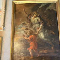 Tableau ancien – Scène religieuse / Ange et enfant – Huile sur toile