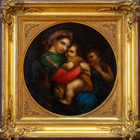 XIXème Huile Tondo sur cuivre d'après le vieux maître italien Raphaël  Cadre doré ancien