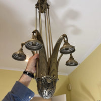 Lustre en bronze nickelé , travail français des années 1930.