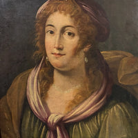 Tableau ancien huile portrait femme reine bijoux renaissance fontaine bleau xvie
