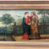 Tableau Ancien Huile Scène Religieuse La Vierge en Visite Chez Anne Début XVIIe