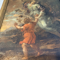 Tableau ancien – Scène religieuse / Ange et enfant – Huile sur toile
