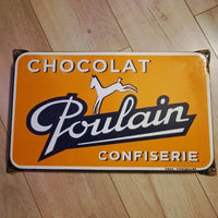 Plaque émaillée publicitaire ancienne chocolat poulain