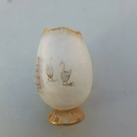 Rare Ancien Petit Vase Daum Nancy Gardeuse D Oies Verre Givré. Bordé D Or.