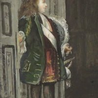 Belle MINIATURE XIXe, dans le gout du XVIIIe. Scène d'intérieur. CADRE en BRONZE