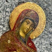 Tableau Ancien Portrait Vierge Marie en Prière Peinture Religieuse Icône  Bois
