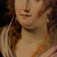Tableau ancien huile portrait femme reine bijoux renaissance fontaine bleau xvie