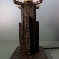 Lampe art deco, skyscraper, building. Fer forgé, muller lunéville.