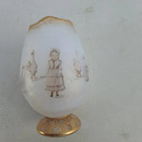 Rare Ancien Petit Vase Daum Nancy Gardeuse D Oies Verre Givré. Bordé D Or.