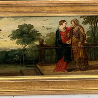 Tableau Ancien Huile Scène Religieuse La Vierge en Visite Chez Anne Début XVIIe
