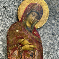 Tableau Ancien Portrait Vierge Marie en Prière Peinture Religieuse Icône  Bois