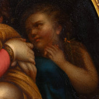 XIXème Huile Tondo sur cuivre d'après le vieux maître italien Raphaël  Cadre doré ancien