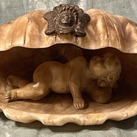 Sculpture 19ème XIXème Albâtre Grand Tour Angelot Putto Coquille Collection Rare