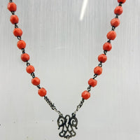 Ancien gros Chapelet en perles de corail facettées et argent massif poids 36 G